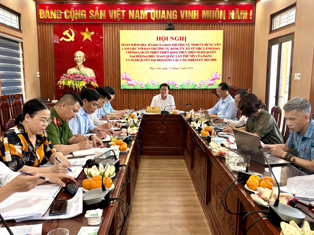 Đoàn kiểm tra số 418 của Ban Thường vụ Tỉnh ủy Hưng Yên làm việc với Ban Thường vụ Đảng ủy xã Thụy Anh về việc lãnh đạo, chỉ đạo, quán triệt triển khai thực hiện Nghị quyết Đại hội Đại biểu toàn quốc 